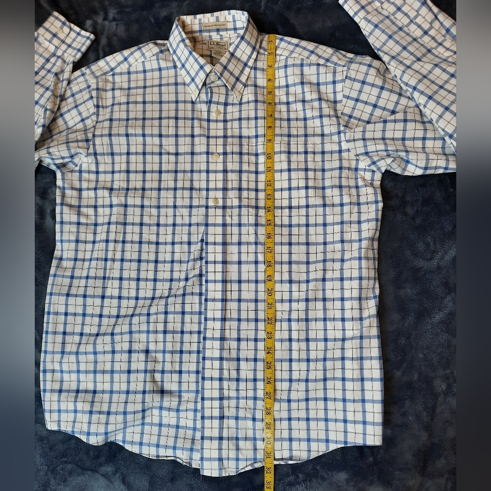 L.L. Bean Men's Blue/White Checked Long Sleeve Button Down Cotton Shirt Sz L-Reg - Picture 7 of 7